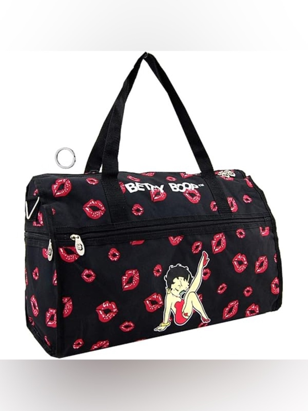 Betty Boop Black Duffel with Red Kiss Print